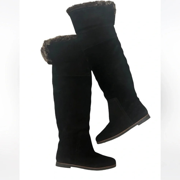 Sam Edelman over the knee or rolled down suede with faux fur trim boots EUC  7 - Picture 1 of 5